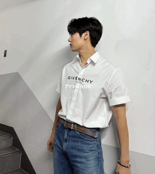實拍 免運 法國 紀梵希 Givenchy GVC 前後 漸層 字母 logo 印花 短袖 襯衫 寬鬆 搭 短T T恤