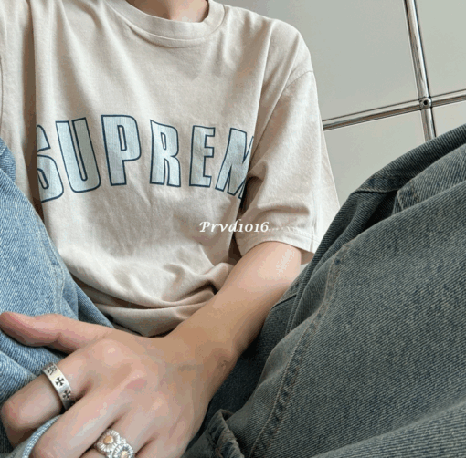 實拍 免運 Supreme 爆裂紋 logo 寬鬆 水洗 短袖 前後字母 短T T恤 黑色 藍色 米色 粉紅色：圖片 3