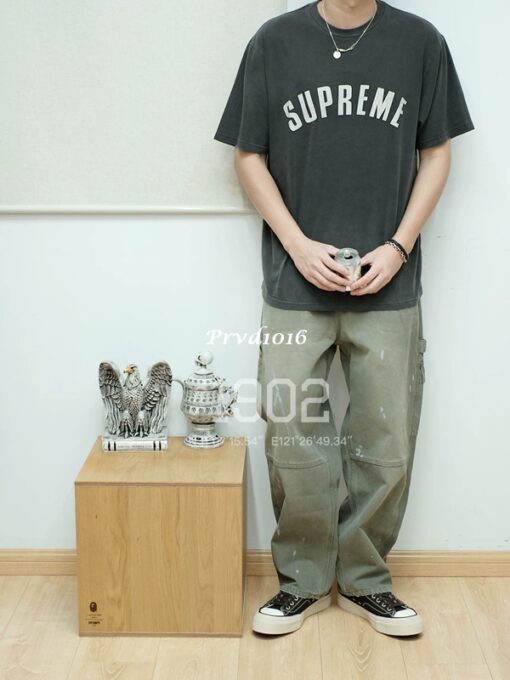 實拍 免運 Supreme 爆裂紋 logo 寬鬆 水洗 短袖 前後字母 短T T恤 黑色 藍色 米色 粉紅色：圖片 6