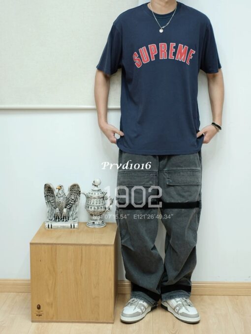 實拍 免運 Supreme 爆裂紋 logo 寬鬆 水洗 短袖 前後字母 短T T恤 黑色 藍色 米色 粉紅色：圖片 5