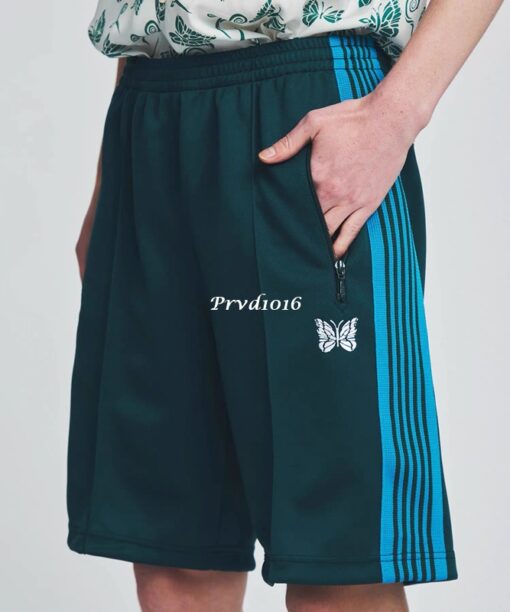 實拍 免運 潮牌 Needles 蝴蝶 刺繡 logo 復古 織帶 五分褲 短褲 褲子 運動褲 休閒褲 褲子 白色 黑色 黃色 綠色 潮流 上課 逛街 出國：圖片 10