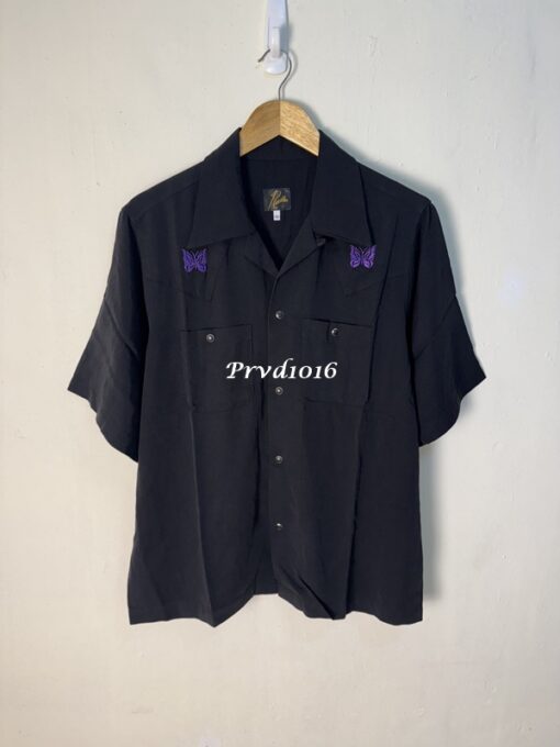 實拍免運 潮牌 Needles 蝴蝶 刺繡 logo 日系 復古 夏季 襯衫 短袖 上衣 潮流 上課 逛街 出國：圖片 7