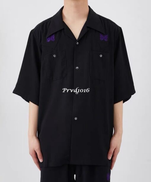 實拍免運 潮牌 Needles 蝴蝶 刺繡 logo 日系 復古 夏季 襯衫 短袖 上衣 潮流 上課 逛街 出國：圖片 5