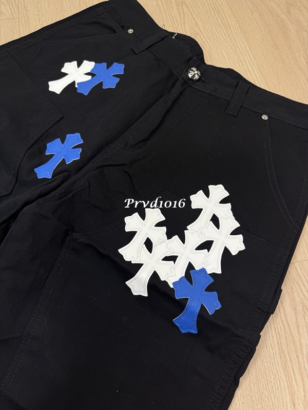 實拍 免運 法國 克羅心 十字 十字架 貼布 logo 工裝褲 工作褲 長褲 褲子 多口袋 寬褲 寬工作褲 黑色 牛仔褲 牛仔長褲:圖片 5