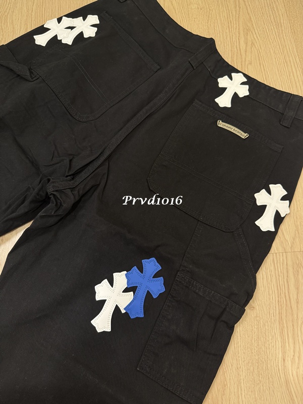 實拍 免運 法國 克羅心 十字 十字架 貼布 logo 工裝褲 工作褲 長褲 褲子 多口袋 寬褲 寬工作褲 黑色 牛仔褲 牛仔長褲:圖片 11