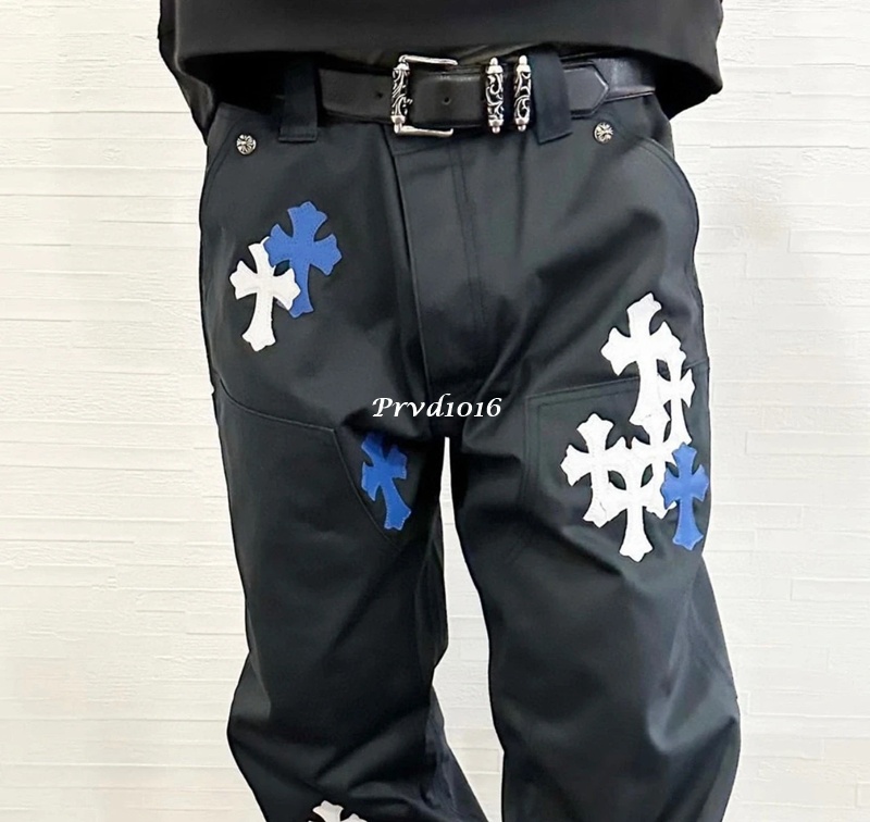 實拍 免運 法國 克羅心 十字 十字架 貼布 logo 工裝褲 工作褲 長褲 褲子 多口袋 寬褲 寬工作褲 黑色 牛仔褲 牛仔長褲