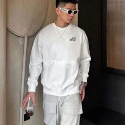 實拍 免運 MONCLER 蒙口 刺繡 Logo 徽章 大學T 長袖 圓領 厚棉 精品 上衣 立體袖標 CITYBOY風格 穿搭 出國 逛街 旅行 義大利品牌