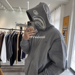 實拍 免運 日牌 BAPE 鯊魚 猿人刺繡 帽夾 帽T 連帽外套 潮流外套 情侶穿搭 鯊魚外套 街頭 潮牌 黑色 灰色 CITYBOY風格 上衣