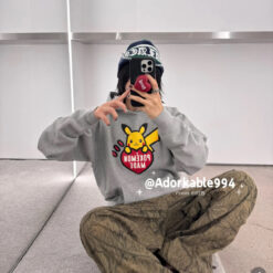 Alternative view of 實拍 免運 日牌 HUMAN MADE 寶可夢 聯名 皮卡丘 帽T 男女款 灰色帽T 老帽風 帽T 街頭風 潮流單品 情侶穿搭 精靈寶可夢 Pokemon Made 上衣