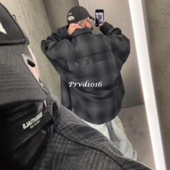 實拍 免運 Balen 巴黎 格紋 字母 襯衫 外套 長袖襯衫 鈕扣 上衣 Oversize 寬鬆剪裁 美式街頭 都會風格 情侶款