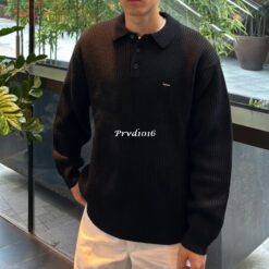 實拍免運 美牌 Supreme Box logo 刺繡 長袖 Polo 毛衣 美式潮流 時尚穿搭 寬鬆風 CITYBOY 男女同款 黑色：圖片 3