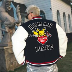 實拍 免運 日本 HUMAN MADE 聯名 皮卡丘 棒球外套 毛圈刺繡 重磅羊毛夾克 學院風 情侶款 潮流外套 美式復古 CITYBOY風格 街頭狠款 日牌 日潮：圖片 6