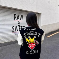 實拍 免運 日本 HUMAN MADE 聯名 皮卡丘 棒球外套 毛圈刺繡 重磅羊毛夾克 學院風 情侶款 潮流外套 美式復古 CITYBOY風格 街頭狠款 日牌 日潮：圖片 18