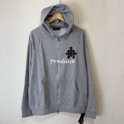 實拍 免運 Chrome Hearts 克羅心 拉鍊 帽T 外套 灰色 皮革十字架 刺繡 連帽外套 街頭 高端 潮流 Cityboy 穿搭 男女同款：圖片 5