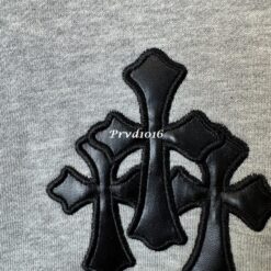 實拍 免運 Chrome Hearts 克羅心 拉鍊 帽T 外套 灰色 皮革十字架 刺繡 連帽外套 街頭 高端 潮流 Cityboy 穿搭 男女同款：圖片 7