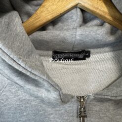 實拍 免運 Chrome Hearts 克羅心 拉鍊 帽T 外套 灰色 皮革十字架 刺繡 連帽外套 街頭 高端 潮流 Cityboy 穿搭 男女同款：圖片 8