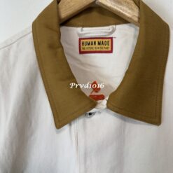 實拍 免運 日系潮流 HUMAN MADE Pokemon 寶可夢 聯名 大蔥鴨 刺繡 工裝夾克 教練外套 NIGO 聯名 CITYBOY 復古日系 米白 卡其 拼接 外套：圖片 8