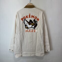 實拍 免運 日系潮流 HUMAN MADE Pokemon 寶可夢 聯名 大蔥鴨 刺繡 工裝夾克 教練外套 NIGO 聯名 CITYBOY 復古日系 米白 卡其 拼接 外套：圖片 13