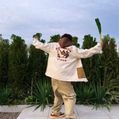 實拍 免運 日系潮流 HUMAN MADE Pokemon 寶可夢 聯名 大蔥鴨 刺繡 工裝夾克 教練外套 NIGO 聯名 CITYBOY 復古日系 米白 卡其 拼接 外套：圖片 4