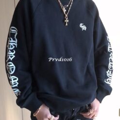 實拍 免運 CHROME HEARTS 克羅心 CH 大學T 長袖 衛衣 手臂刺繡 十字架 Logo 黑色 美式 街頭 高端潮流 暗黑 皮標 金屬牌 Cityboy 男女可穿