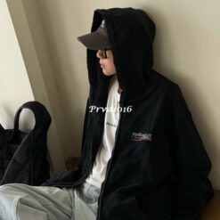 實拍 免運 Balenciaga 巴黎世家 可樂刺繡 反面設計 拉鍊外套 連帽外套 男女同款 黑色 上衣 寬鬆版型 街頭潮流 時尚精品 出國穿搭