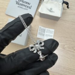 實拍 免運 英國 Vivienne Westwood 西太后 雙層蝴蝶結 滿鑽土星 吊墜項鍊 925銀 淺紫水晶 銀色 男女同款 個性穿搭 潮流飾品：圖片 16
