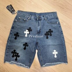 Alternative view of 實拍免運 Chrome Hearts 克羅心 經典十字架 皮貼 水洗 丹寧短褲 牛仔短褲 頂級工藝 潮流穿搭 高街 奢華