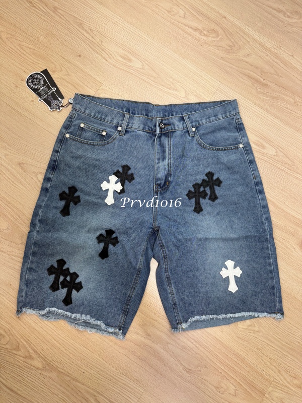 實拍免運 Chrome Hearts 克羅心 經典十字架 皮貼 水洗 丹寧短褲 牛仔短褲 頂級工藝 潮流穿搭 高街 奢華:圖片 2