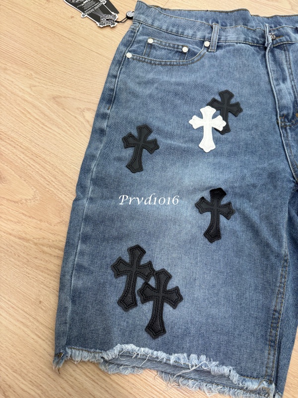 實拍免運 Chrome Hearts 克羅心 經典十字架 皮貼 水洗 丹寧短褲 牛仔短褲 頂級工藝 潮流穿搭 高街 奢華:圖片 3