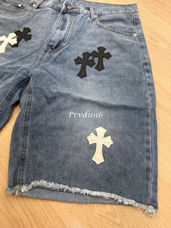 實拍免運 Chrome Hearts 克羅心 經典十字架 皮貼 水洗 丹寧短褲 牛仔短褲 頂級工藝 潮流穿搭 高街 奢華:圖片 5
