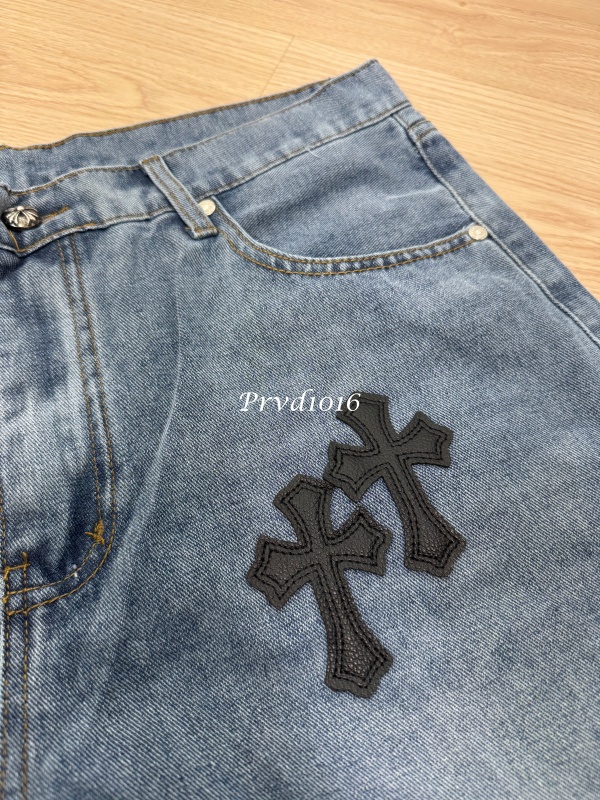 實拍免運 Chrome Hearts 克羅心 經典十字架 皮貼 水洗 丹寧短褲 牛仔短褲 頂級工藝 潮流穿搭 高街 奢華:圖片 6