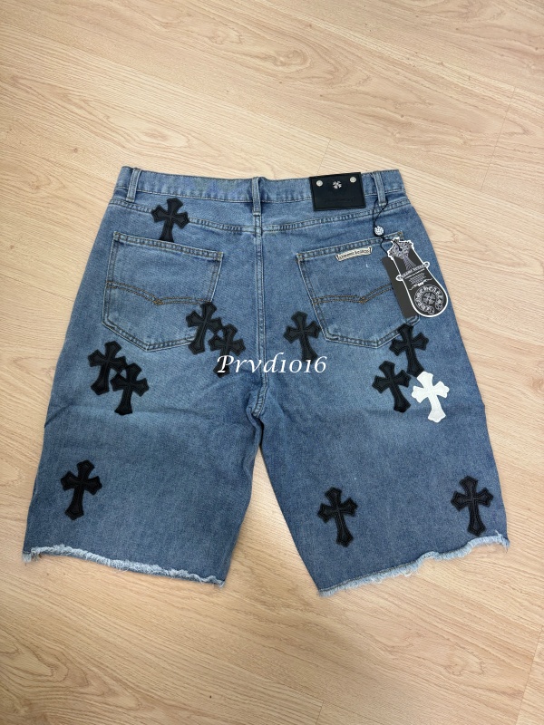 實拍免運 Chrome Hearts 克羅心 經典十字架 皮貼 水洗 丹寧短褲 牛仔短褲 頂級工藝 潮流穿搭 高街 奢華:圖片 9