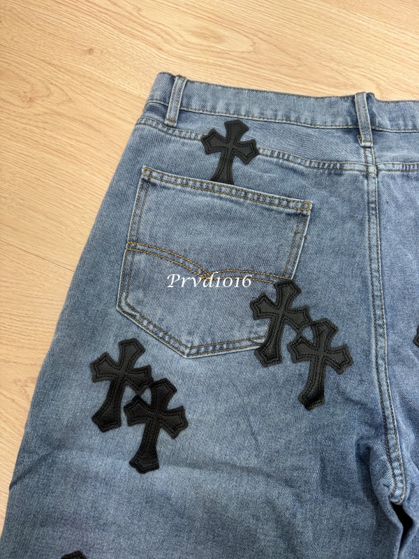 實拍免運 Chrome Hearts 克羅心 經典十字架 皮貼 水洗 丹寧短褲 牛仔短褲 頂級工藝 潮流穿搭 高街 奢華:圖片 10