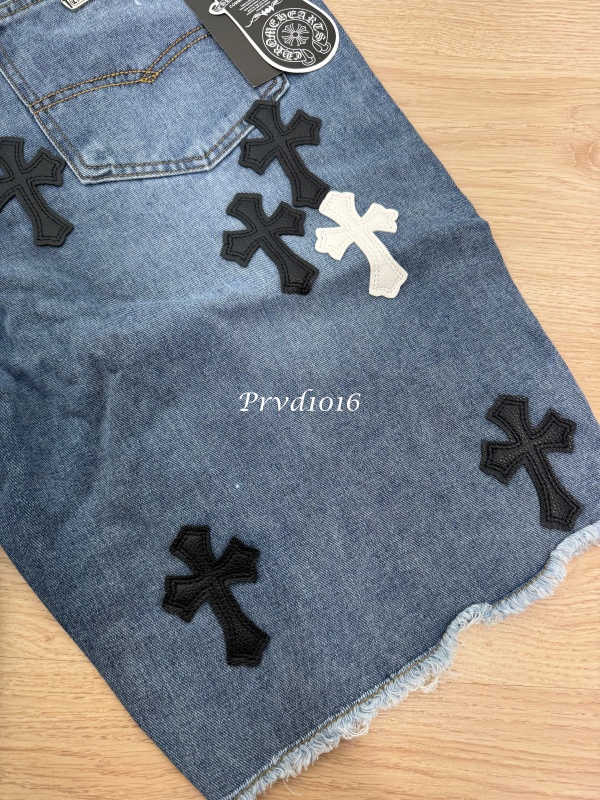 實拍免運 Chrome Hearts 克羅心 經典十字架 皮貼 水洗 丹寧短褲 牛仔短褲 頂級工藝 潮流穿搭 高街 奢華:圖片 11