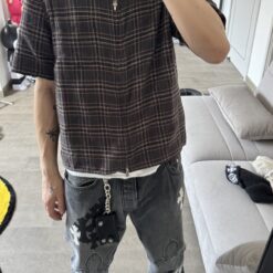實拍免運 Chrome Hearts 克羅心 經典暗黑格紋 925 匕首拉鍊 短袖襯衫 街頭 高端 玩家 必備 奢華 硬核 美式 穿搭