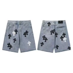 實拍免運 Chrome Hearts 克羅心 經典十字架 皮貼 水洗 丹寧短褲 牛仔短褲 頂級工藝 潮流穿搭 高街 奢華