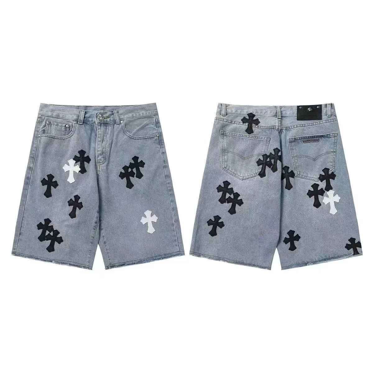 實拍免運 Chrome Hearts 克羅心 經典十字架 皮貼 水洗 丹寧短褲 牛仔短褲 頂級工藝 潮流穿搭 高街 奢華
