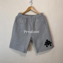 實拍免運 Chrome Hearts 克羅心 經典十字架 皮貼 灰色 短褲 棉質短褲 運動短褲 頂級工藝 潮流穿搭 高街 奢華 美式街頭 潮流風格：圖片 5