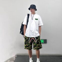 實拍免運 BAPE 經典鯊魚 迷彩圖案 寬鬆休閒短褲 猿人頭 五分褲 寬褲 運動褲 潮流褲 褲子 City Boy 日潮必備 美式街頭 男款