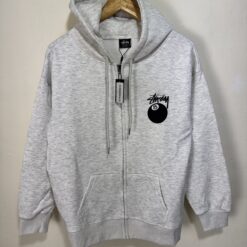 (現貨專區) 實拍免運 Stussy 8 Ball 經典八號球 字母 Logo 刷毛連帽外套 拉鍊外套 潮流男女同款 灰色:圖片 3