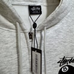 (現貨專區) 實拍免運 Stussy 8 Ball 經典八號球 字母 Logo 刷毛連帽外套 拉鍊外套 潮流男女同款 灰色:圖片 4
