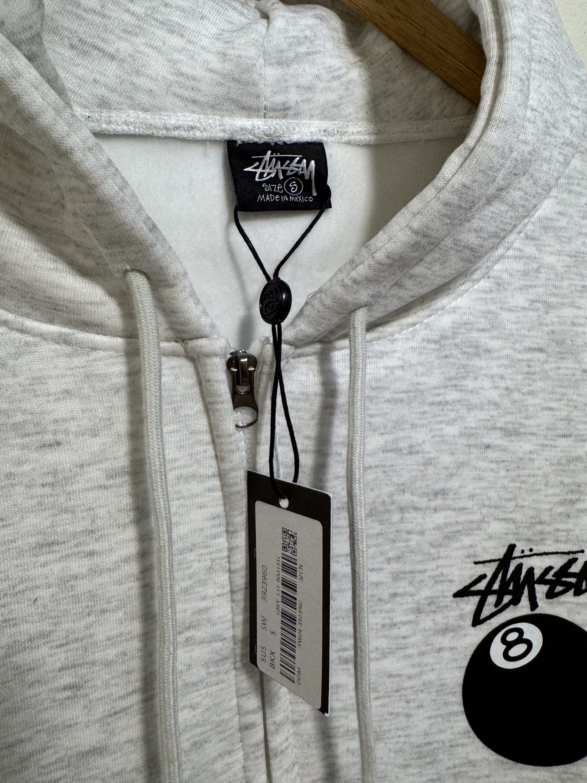 (現貨專區) 實拍免運 Stussy 8 Ball 經典八號球 字母 Logo 刷毛連帽外套 拉鍊外套 潮流男女同款 灰色:圖片 4