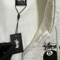 (現貨專區) 實拍免運 Stussy 8 Ball 經典八號球 字母 Logo 刷毛連帽外套 拉鍊外套 潮流男女同款 灰色:圖片 6