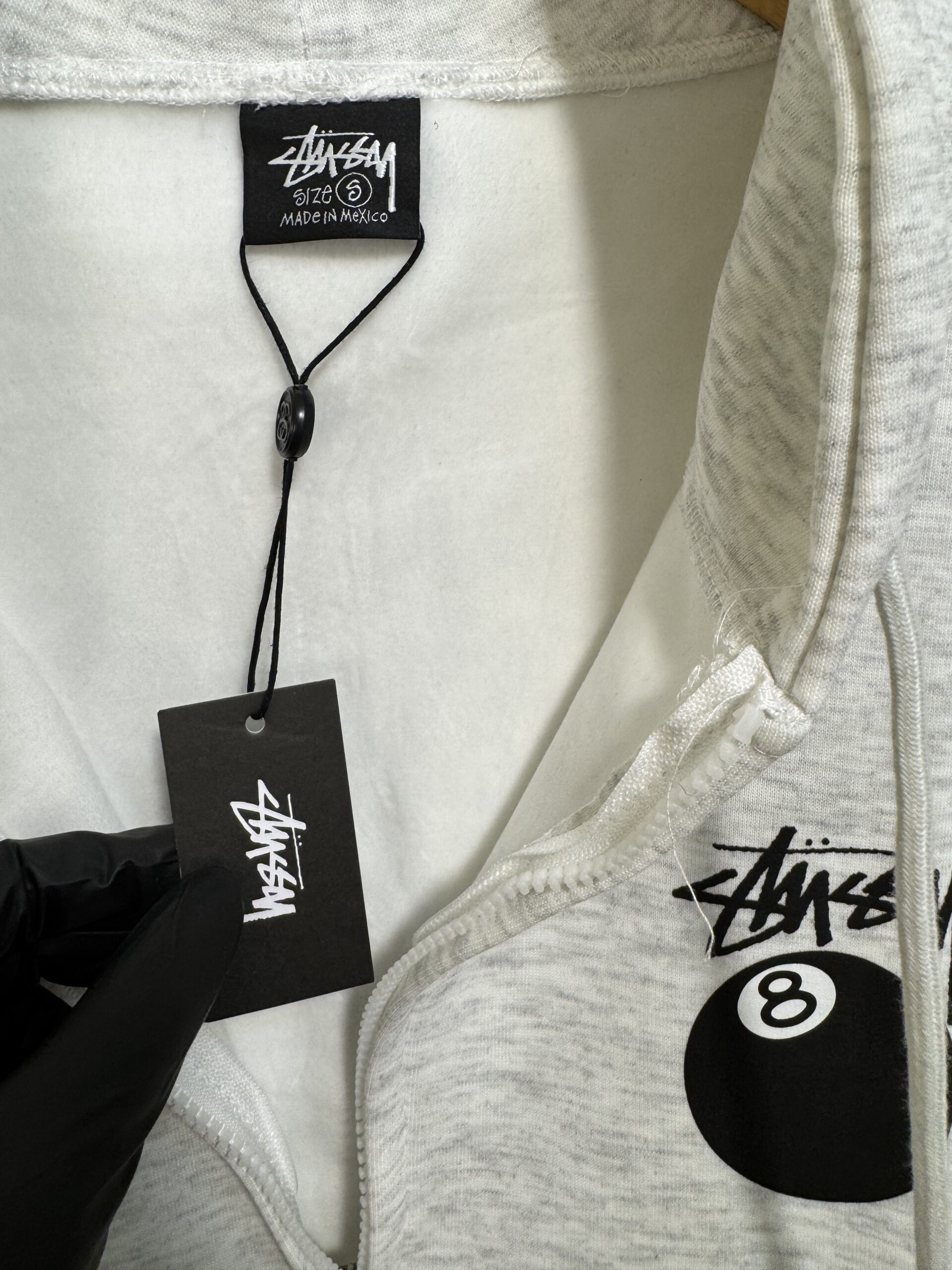 (現貨專區) 實拍免運 Stussy 8 Ball 經典八號球 字母 Logo 刷毛連帽外套 拉鍊外套 潮流男女同款 灰色:圖片 6