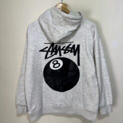 (現貨專區) 實拍免運 Stussy 8 Ball 經典八號球 字母 Logo 刷毛連帽外套 拉鍊外套 潮流男女同款 灰色:圖片 7