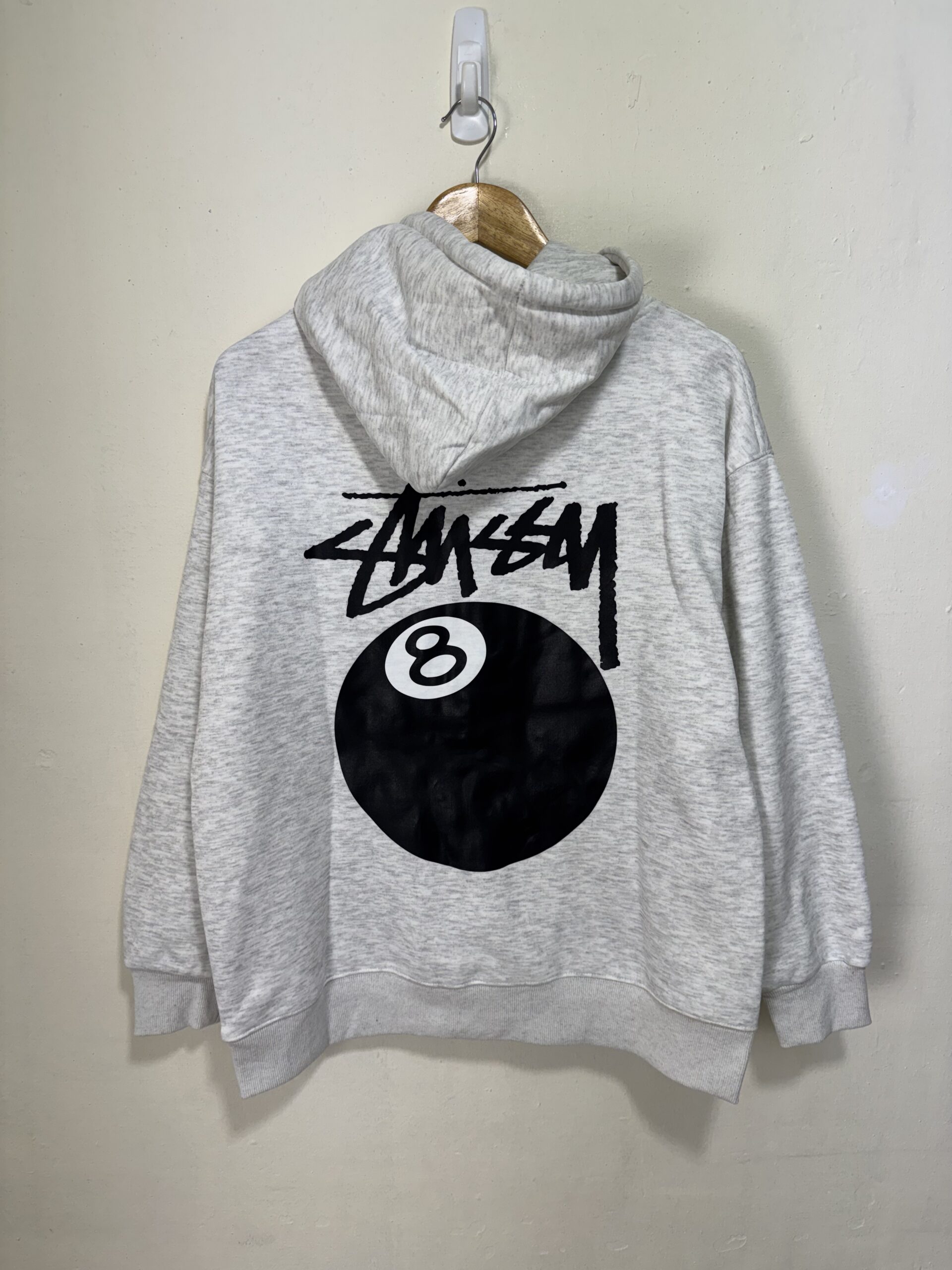 (現貨專區) 實拍免運 Stussy 8 Ball 經典八號球 字母 Logo 刷毛連帽外套 拉鍊外套 潮流男女同款 灰色:圖片 7