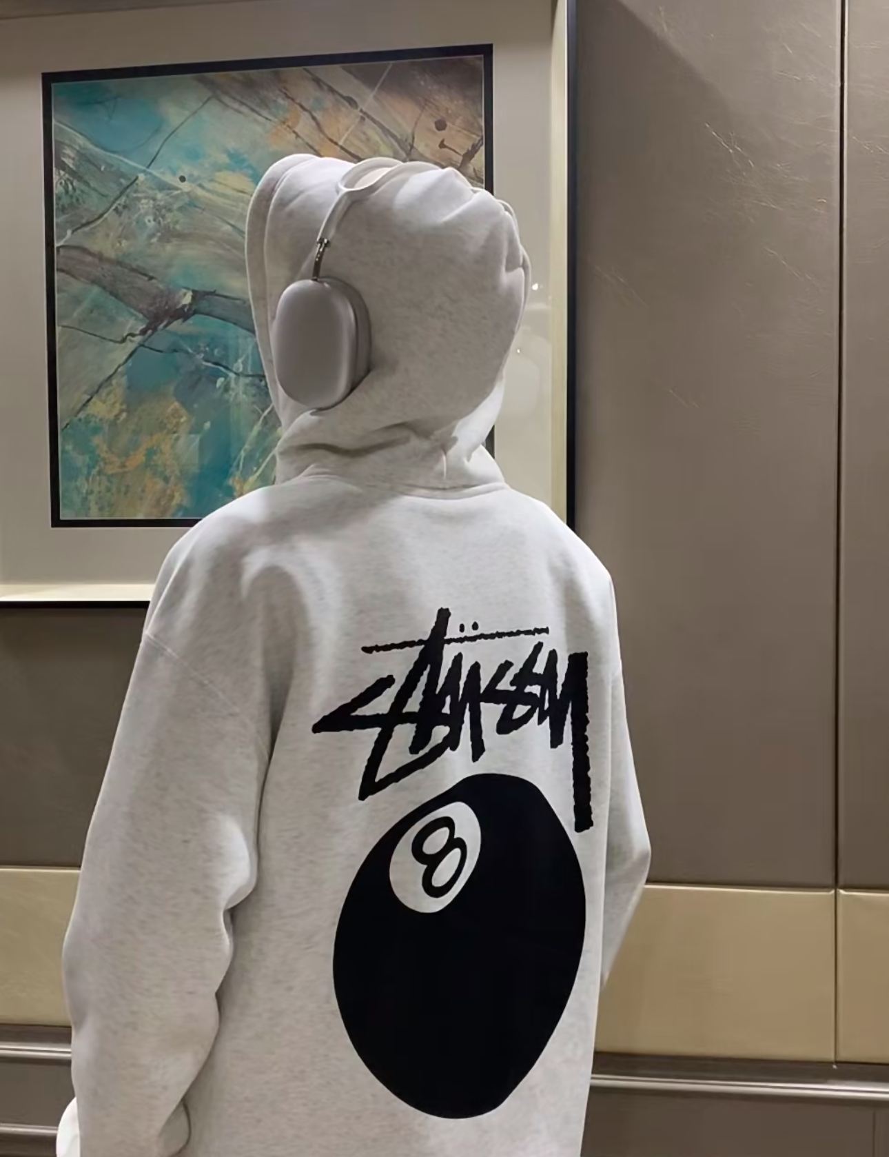 (現貨專區) 實拍免運 Stussy 8 Ball 經典八號球 字母 Logo 刷毛連帽外套 拉鍊外套 潮流男女同款 灰色:圖片 2