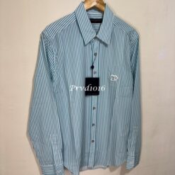 (現貨專區)實拍免運 Louis Vuitton LV 條紋刺繡長袖襯衫 清新質感 休閒 潮流 穿搭 男款 薄荷綠/白條紋：圖片 5