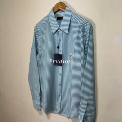 (現貨專區)實拍免運 Louis Vuitton LV 條紋刺繡長袖襯衫 清新質感 休閒 潮流 穿搭 男款 薄荷綠/白條紋：圖片 6