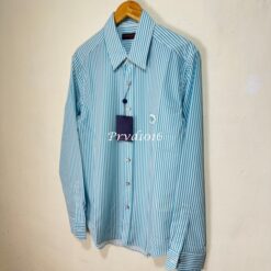 (現貨專區)實拍免運 Louis Vuitton LV 條紋刺繡長袖襯衫 清新質感 休閒 潮流 穿搭 男款 薄荷綠/白條紋：圖片 7